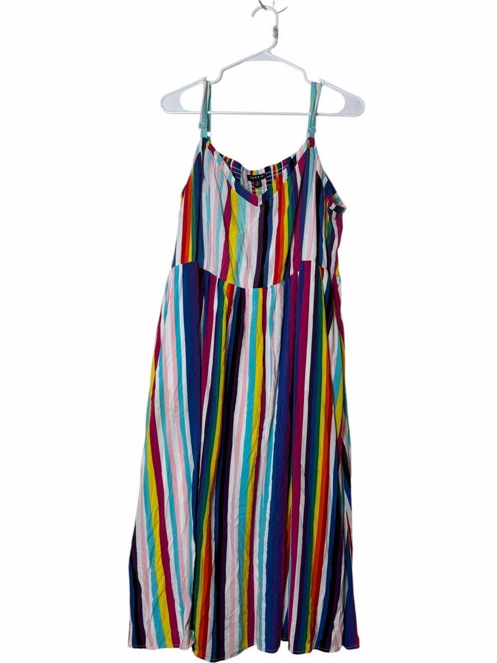 Torrid Rainbow Stripe Challis Skater Midi Dress Plus Size 4X Colorful Pride - Picture 7 of 8